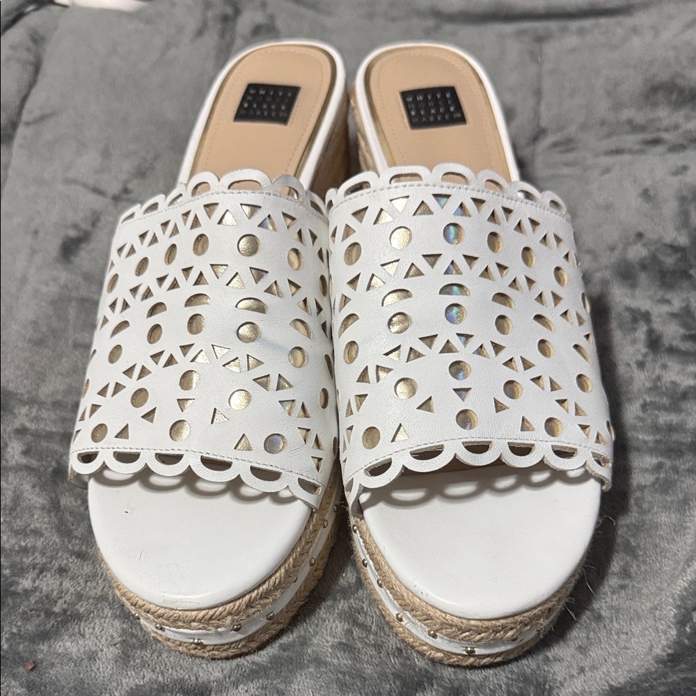 White House Black Market White and Gold Mules